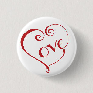 Hand Lettered Love Heart in Red 3 Cm Round Badge