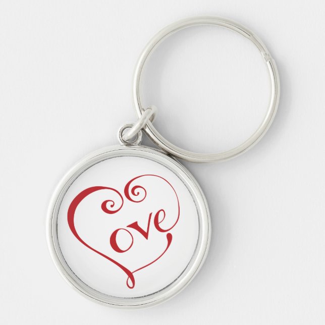 Hand Lettered Love Heart in Red Key Ring (Front)
