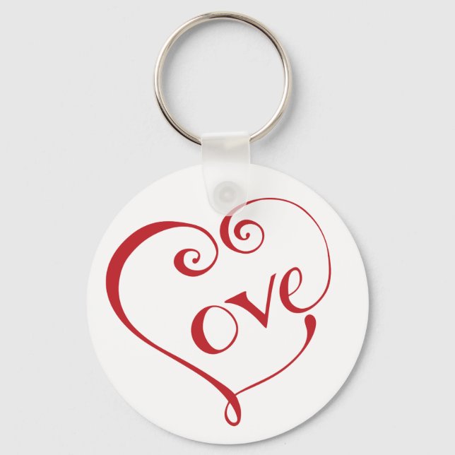 Hand Lettered Love Heart in Red Key Ring (Front)