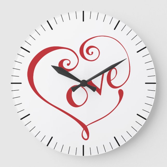Hand Lettered Love Heart in Red Large Clock (Front)