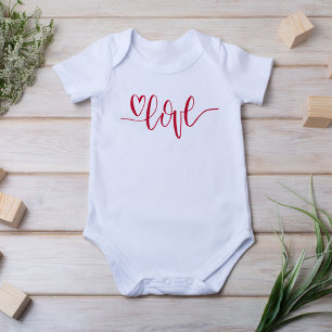 Hand-Lettered Love Heart Red Baby Bodysuit