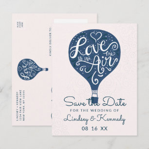 Hand Lettered Love Navy Blue Balloon Save the Date Announcement Postcard