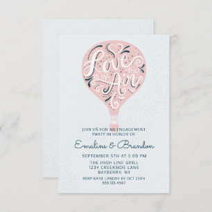 Hand Lettered Love Pink Balloon Engagement Party Invitation