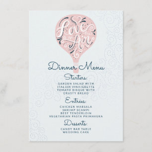 Hand Lettered Love Pink Balloon Wedding Dinner Menu