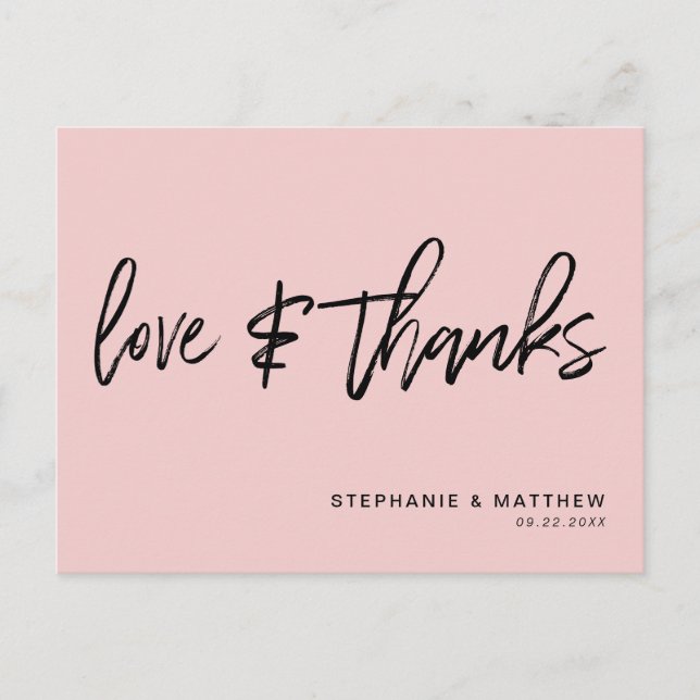 Hand-Lettered Love Thanks Blush Pink Postcard (Front)