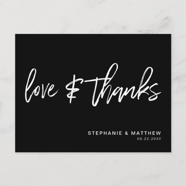 Hand-Lettered Love Thanks Modern Black Postcard (Front)