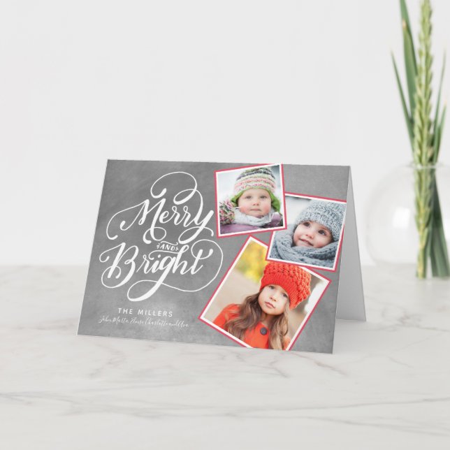 Hand Lettered Merry and Bright Christmas Snapshots Card (Front)