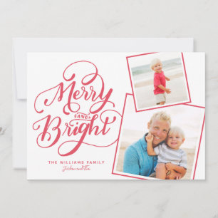 Hand Lettered Merry and Bright Christmas Snapshots Holiday Card