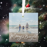 Hand Lettered Merry and Bright Holiday Photo Glass Tree Decoration<br><div class="desc">Hand lettered Merry and Bright over your photo with optional year.</div>