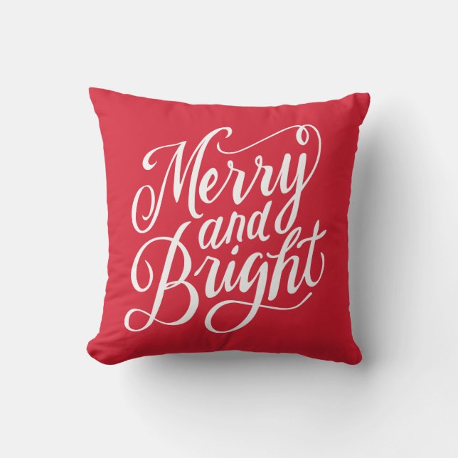 Hand-lettered Merry and Bright script design Cushion (Front)