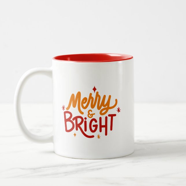 Hand Lettered Merry & Bright Two-Tone Mug (Left)
