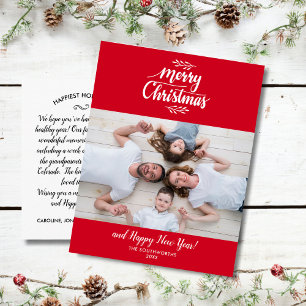 Hand Lettered Merry Christmas Family Photo Black Postcard