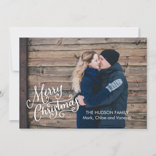 Hand Lettered Merry Christmas Full Photo Holiday Card (Front)