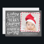 Hand Lettered Merry Christmas Happy New Year Holiday Card<br><div class="desc">Send your holiday greetings in style with this 1-photo holiday card featuring hand lettered calligraphy artwork on chalkboard background. Opt for an extra luxurious touch with textured paper or a die-cut shape.</div>