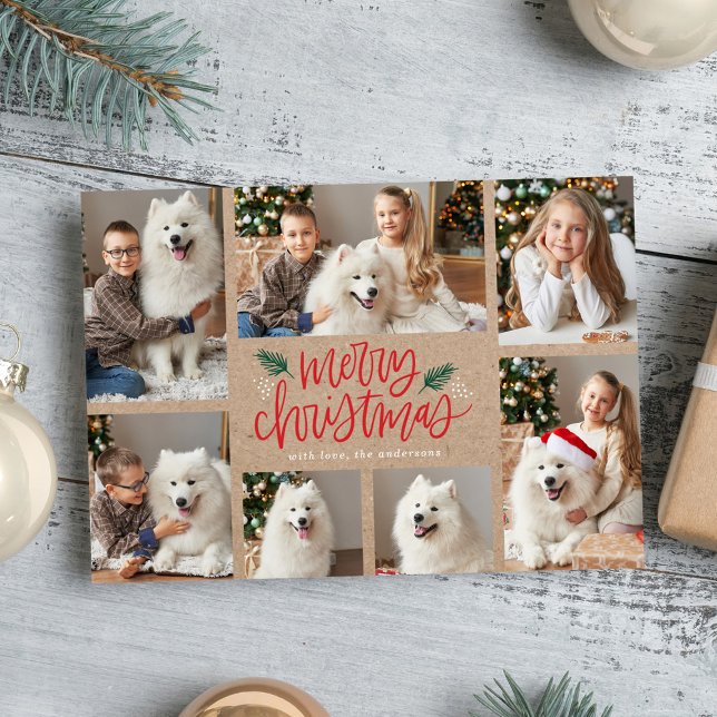 Hand-Lettered Merry Christmas Kraft 7 Photo  Holiday Card (Creator Uploaded)