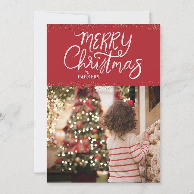 Hand Lettered Merry Christmas Red Photo Card (Front)