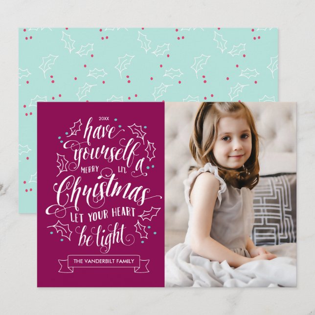 Hand Lettered Merry Li'l Christmas 1 Photo Holiday Card (Front/Back)