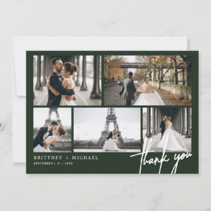 Hand-Lettered Modern Photo Collage Forest Green Thank You Card