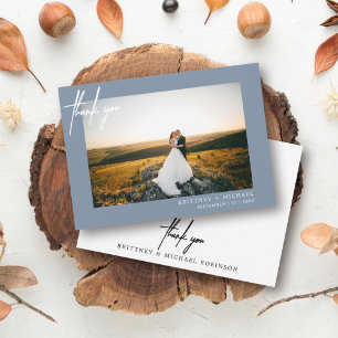 Hand-Lettered Modern Photo Thank You Dusty Blue Card