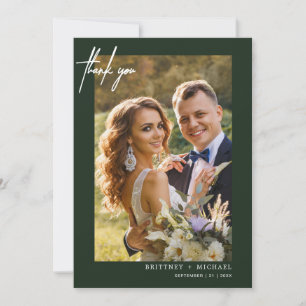 Hand-Lettered Modern Simple Photo Forest Green Thank You Card
