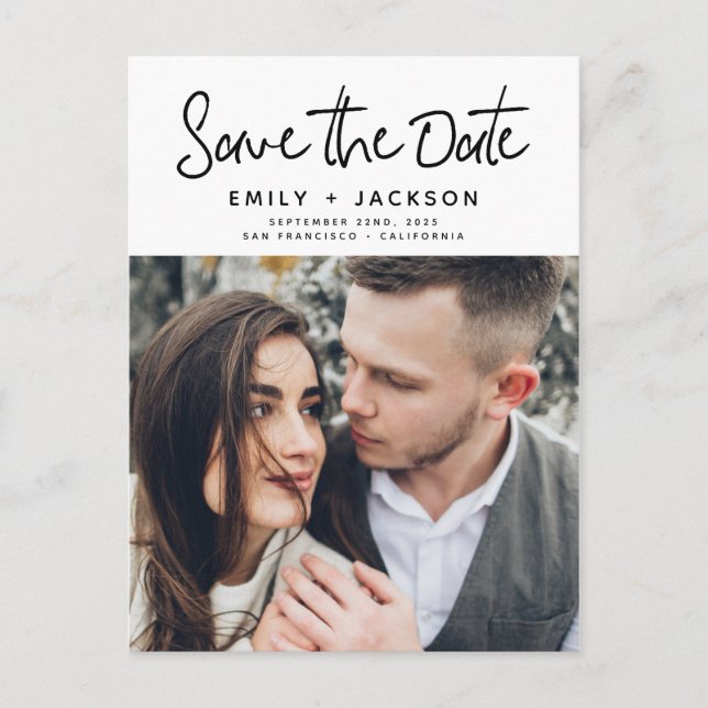 Hand Lettered Modern Simple Save the Date Photo Announcement Postcard (Front)