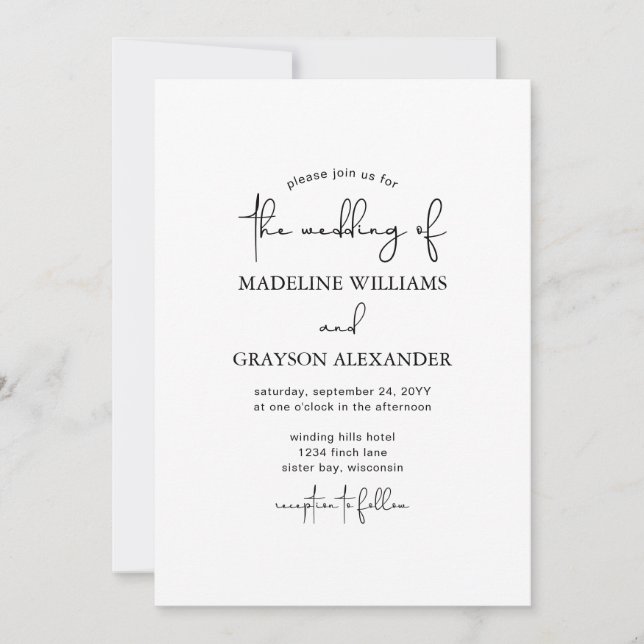 Hand-Lettered Modern Simple Wedding Invitation (Front)