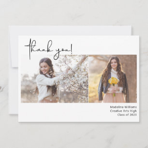 Hand-Lettered Modern Two Photo Graduation Thank You Card