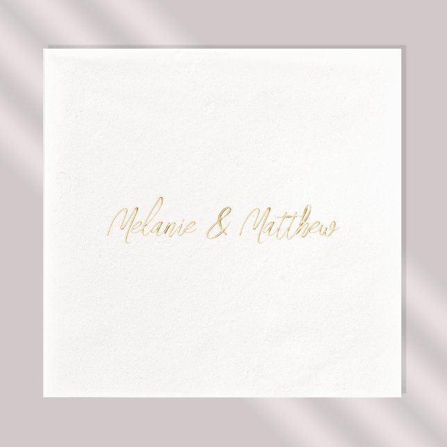 Hand Lettered Monogram Names Modern Gold Foil Napkins (Stylishly Personalize with Your Custom Names.)