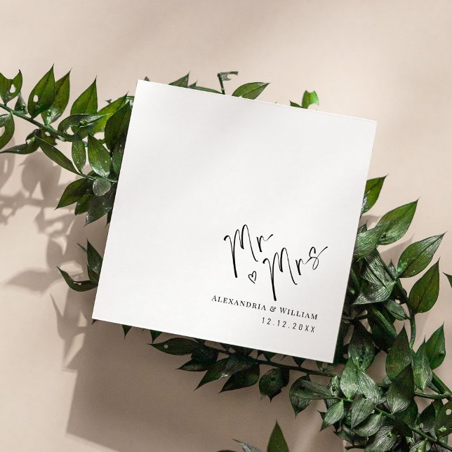 Hand Lettered Mr & Mrs Wedding Custom Names Napkin (Personalized Modern Hand Lettered Mr and Mrs Wedding Napkins)