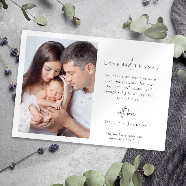 Hand Lettered Newborn Baby Photo Birth Thank You Card (Creator Uploaded)