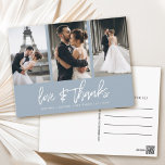 Hand-Lettered Photo Collage Dusty Blue Thank You Postcard<br><div class="desc">Thank your guests with these modern photo collage thank you cards with hand-lettered "love & thanks".</div>