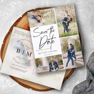 Hand Lettered Photo Collage Save The Date Announcement Postcard