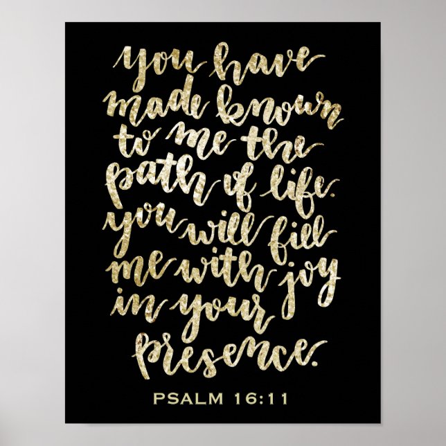 Hand Lettered Psalm 16:11 Gold Glitter Poster (Front)