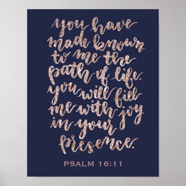 Hand Lettered Psalm 16:11 Rose Glitter Poster (Front)