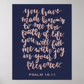 Hand Lettered Psalm 16:11 Rose Gold Foil Poster