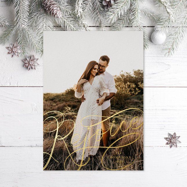 Hand-lettered Rejoice Foil Holiday Card (Creator Uploaded)