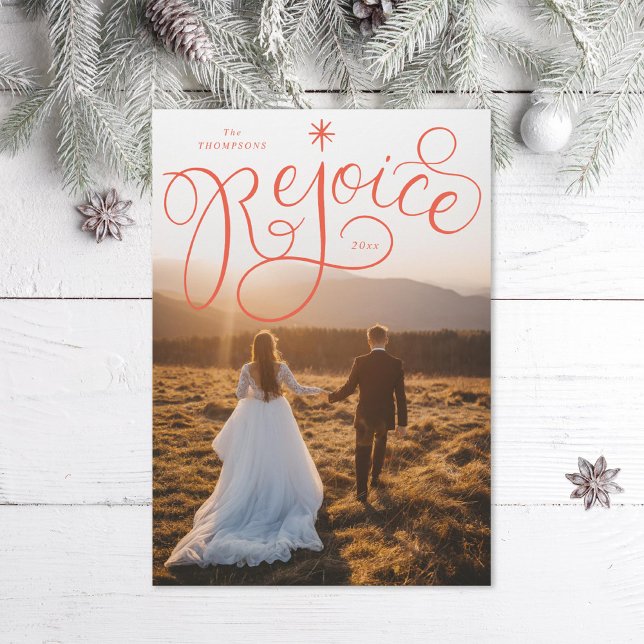 Hand lettered Rejoice Photo Holiday Card (Creator Uploaded)