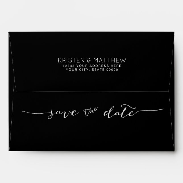Hand-Lettered Save the Date Address Black Envelope (Back (Top Flap))
