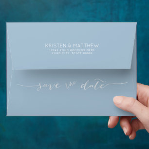 Hand-Lettered Save the Date Address Dusty Blue Envelope