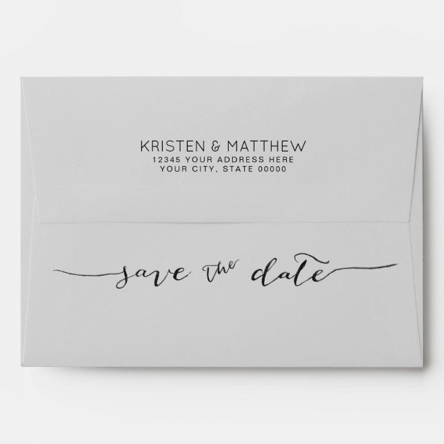Hand-Lettered Save the Date Address Grey Envelope (Back (Top Flap))