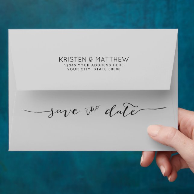 Hand-Lettered Save the Date Address Grey Envelope (Hand)