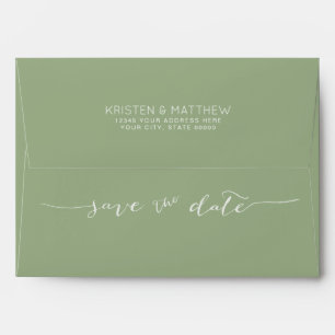 Hand-Lettered Save the Date Address Sage Green Envelope