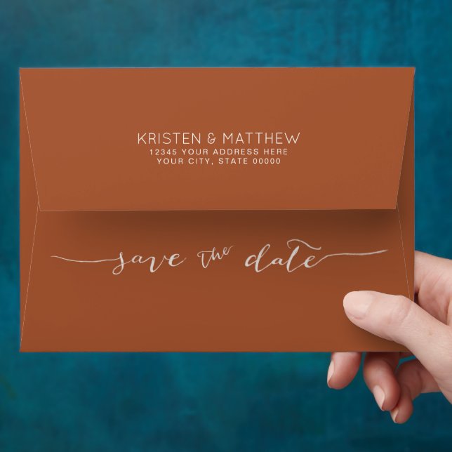 Hand-Lettered Save the Date Address Terracotta Envelope (Hand)