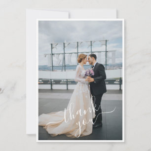 Hand Lettered Script Add Your 2 Photo Wedding Thank You Card