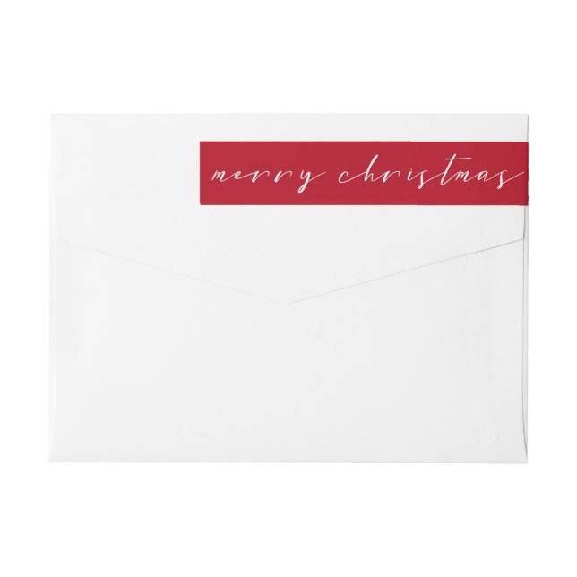Hand Lettered Script Merry Christmas Red & White Wrap Around Label (Back)