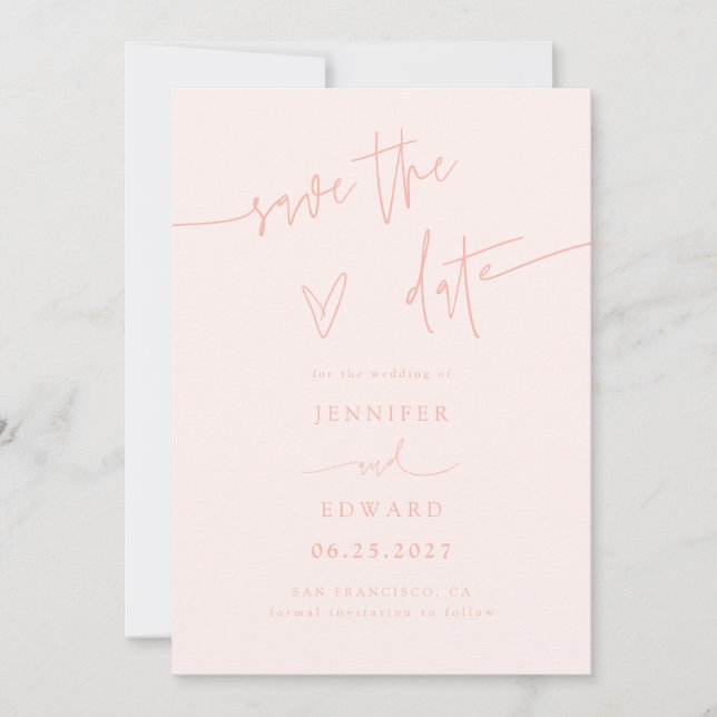 Hand Lettered Script Peach Wedding Save The Date (Front)