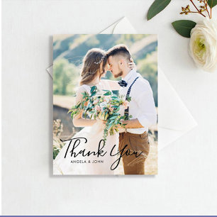 Hand Lettered Script Photo Wedding Thank You Postcard