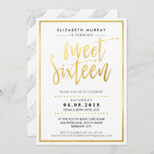 HAND LETTERED SCRIPT sweet 16 trendy hot gold foil Invitation