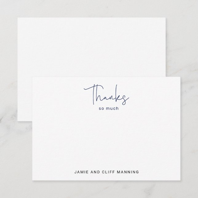 Hand Lettered Script Thanks So Much Navy Blue Card (Front/Back)