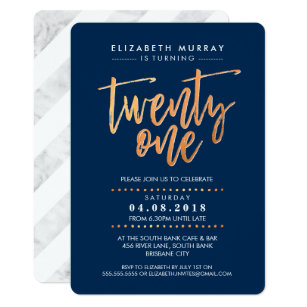 HAND LETTERED SCRIPT type trendy copper foil navy Invitation